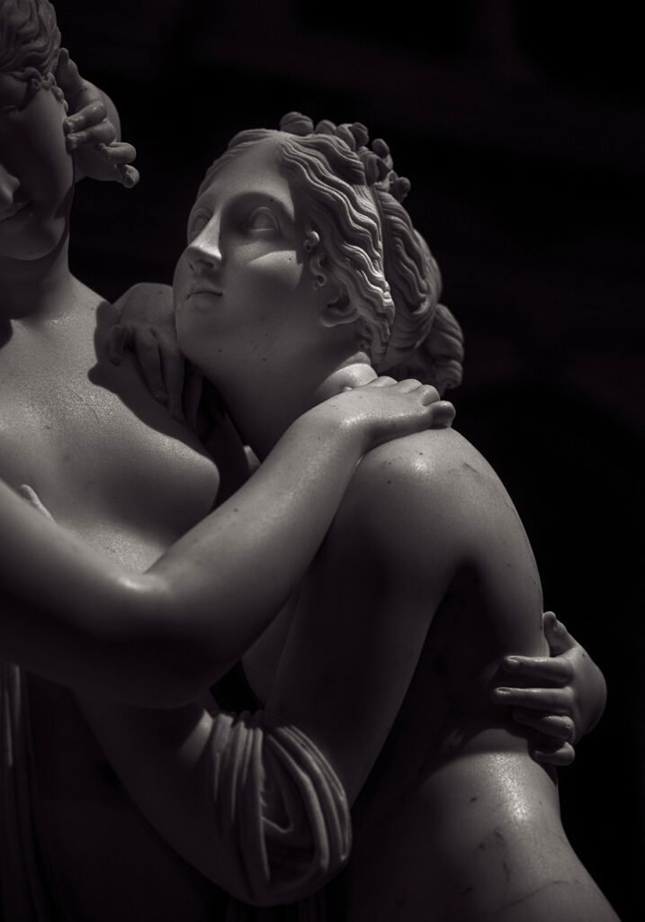 statues, marble, dark, canova, female, 3 graces